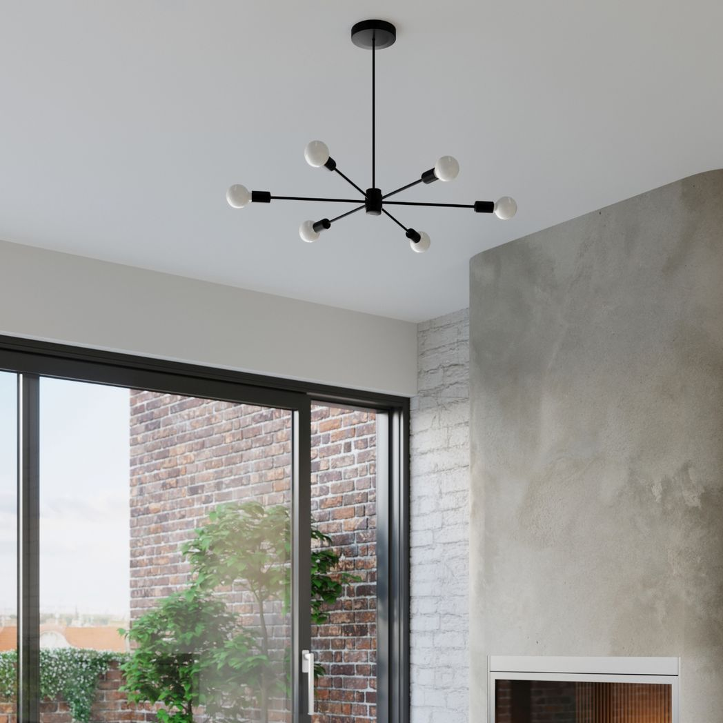 Sollux Lighting Lango Steel Chandelier with 5 E27 Lights – Modern Design Ceiling Light, Black