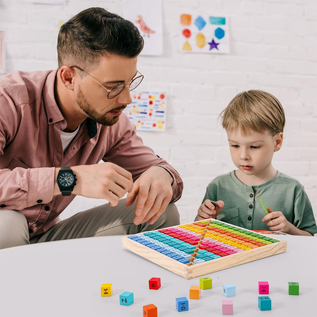 SOKA Wooden Times Table Learning Blocks with Grid Tray, 144 Pieces – Educational Maths Toy for Kids