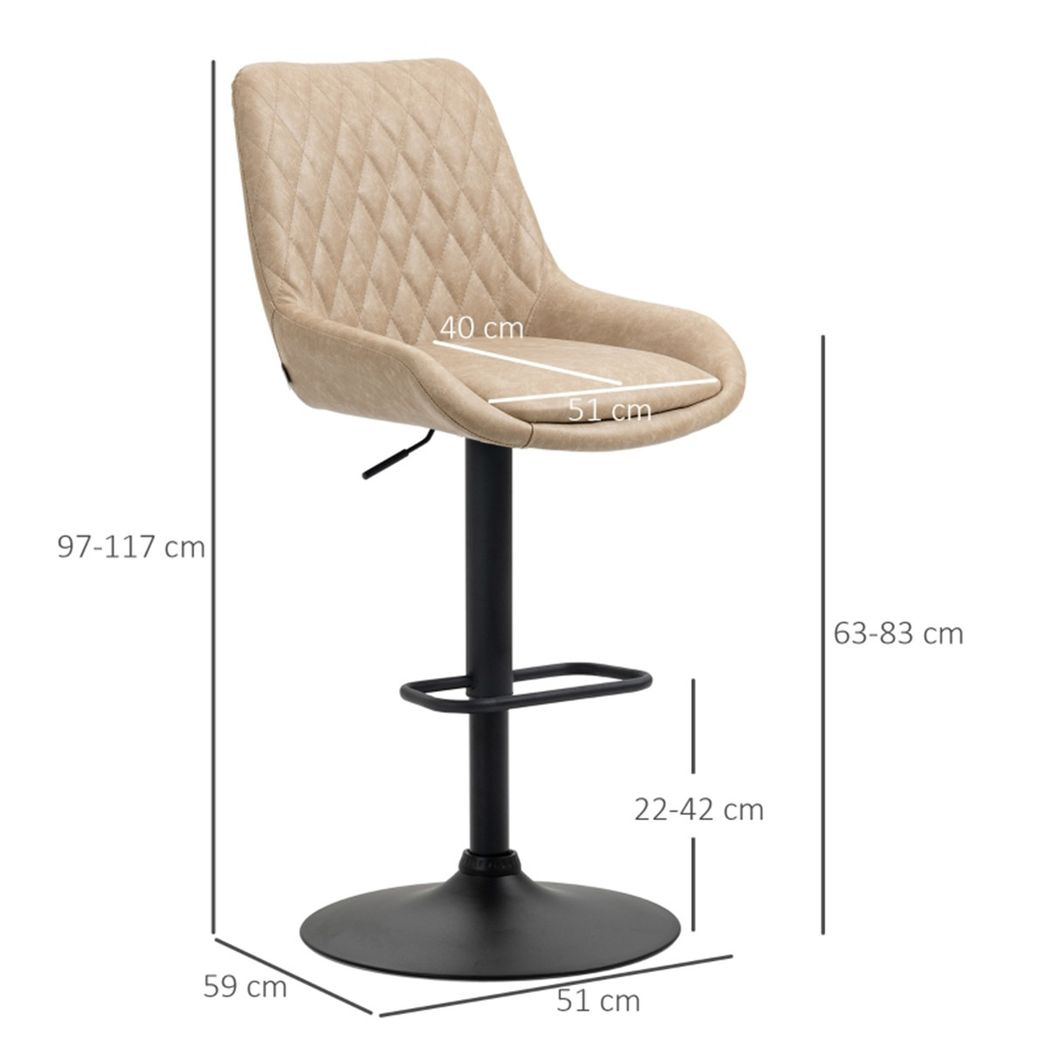 Set of 2 Faux Leather Swivel Bar Stools with Diamond Tufting – Adjustable Height Breakfast Bar Stools, Khaki