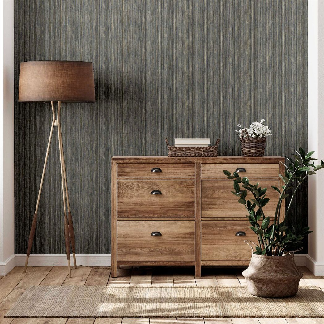 Arthouse Japandi Grasscloth Wallpaper – Textured Paste the Paper Wall Covering, Navy and Gold