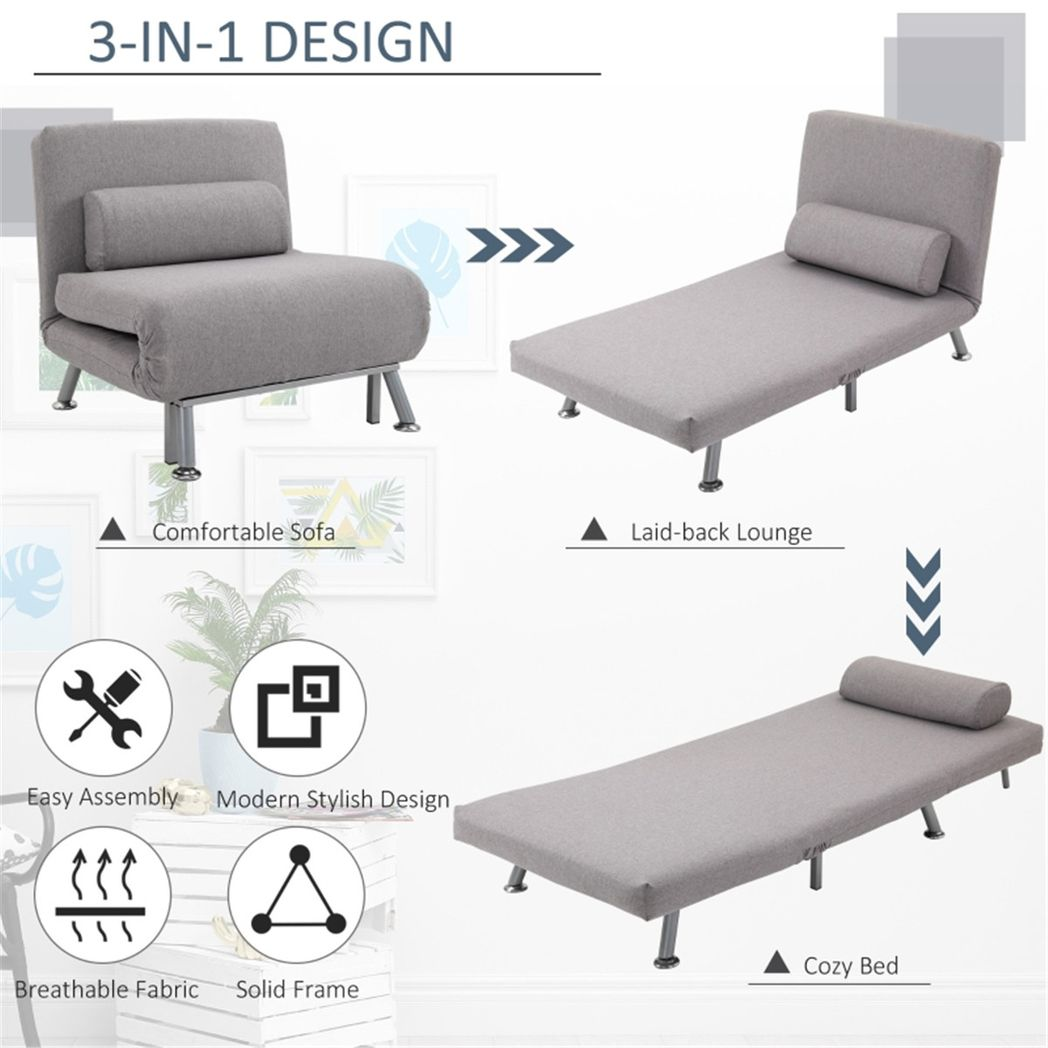 Grey Armless Chair Bed suede fabric close-up