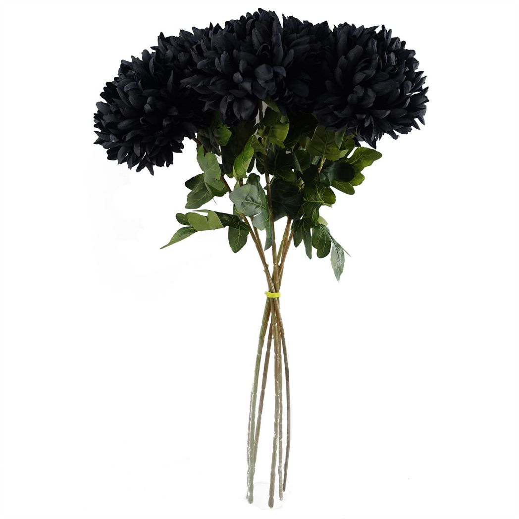 Leaf Design UK Pack of 6 Extra Large Reflex Chrysanthemum Artificial Stems – 75cm Silk Flowers, Black