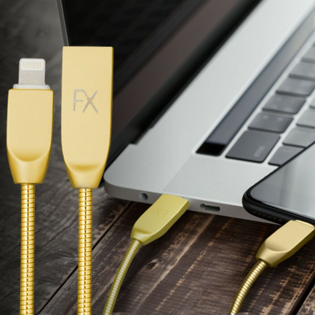 Spring Cable with Zinc Alloy Connectors – Durable Braided Charge & Sync Cable, Gold