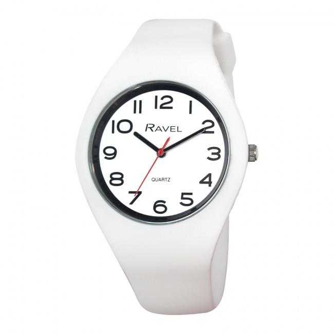 Ravel Unisex Large Comfort Fit Silicone Watch with White Strap – Model R1804.44