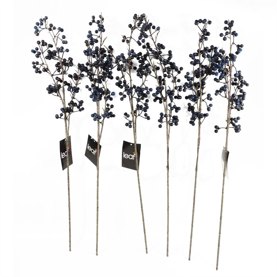 Artificial Blue Christmas Berry Sprays, Bundle of 6 x 70cm Wired Stems – Realistic Festive Foliage