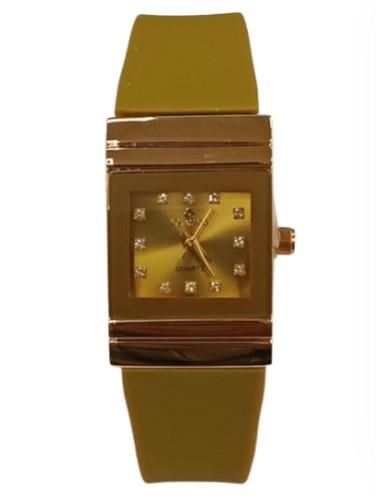 Clasico Ladies Bling Square Watch – Olive Green Rubber Strap, Water Resistant