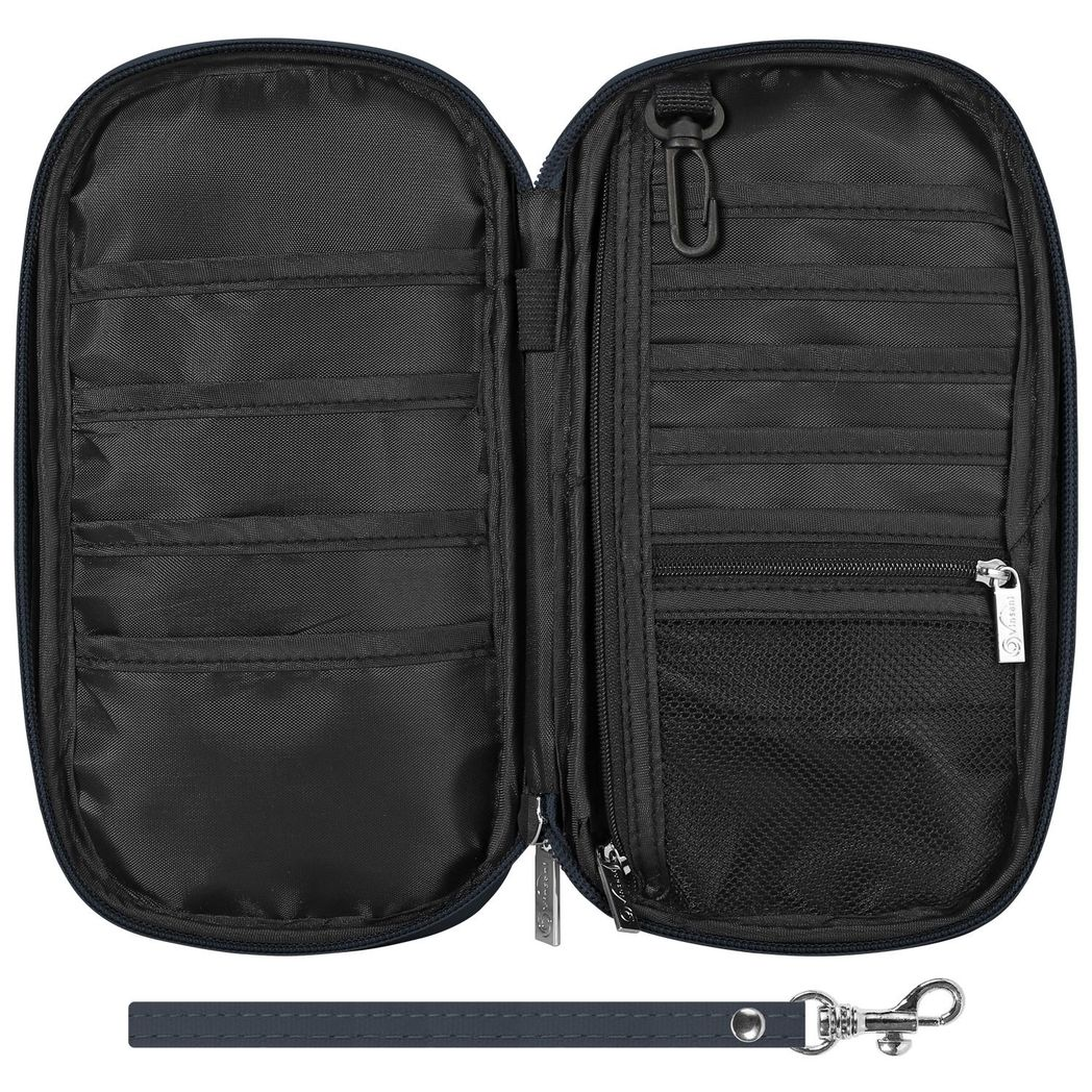 VINSANI Deluxe Passport & Travel Document Organiser with Card Slots & Zip – Navy Blue