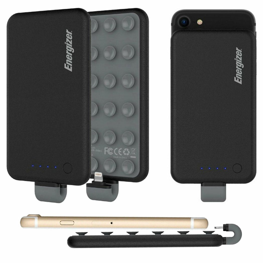 Energizer 4000mAh Slim Power Bank with Built-in Micro USB Tip & Suction Cups – Portable Charger, Black