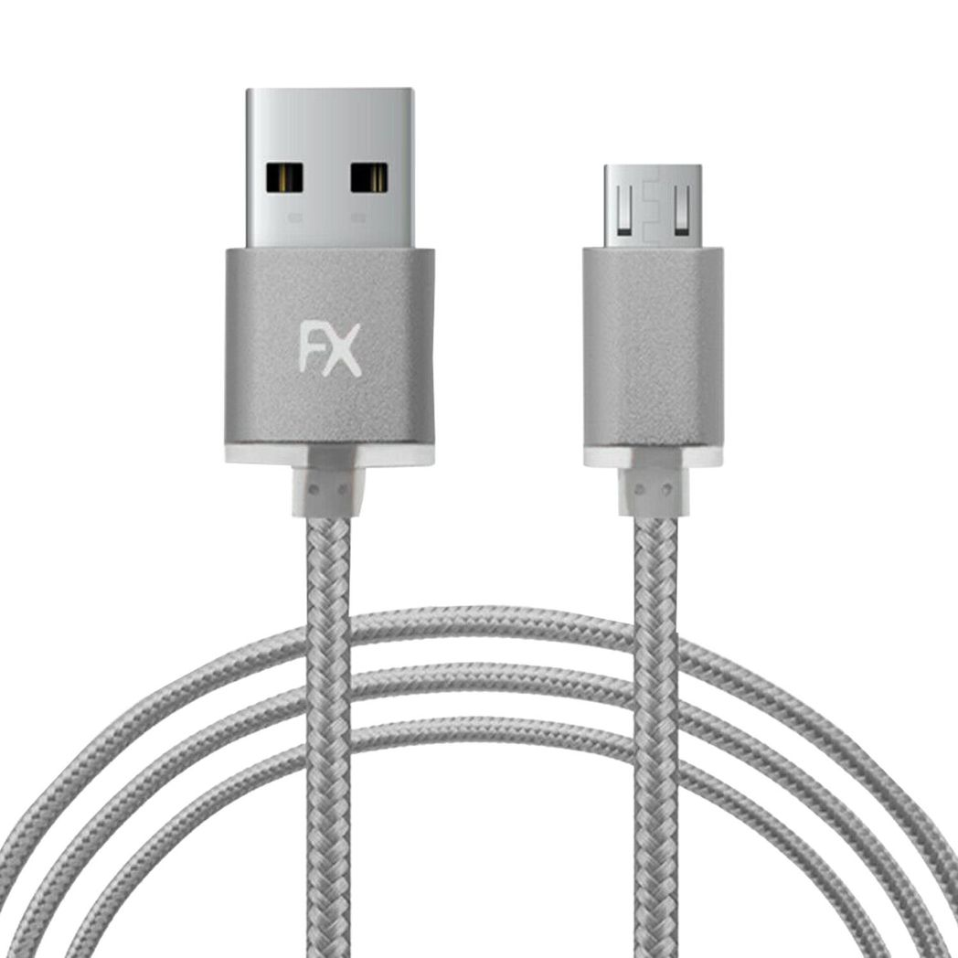 FX Powabud Braided Micro USB Data Cable, 1m – Fast Sync and Charge Lead, Space Grey
