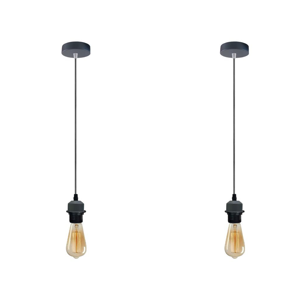 LEDSONE 2 Pack Industrial Grey Pendant Light Fitting with E27 Lampshade Holder and 95cm Adjustable Cable