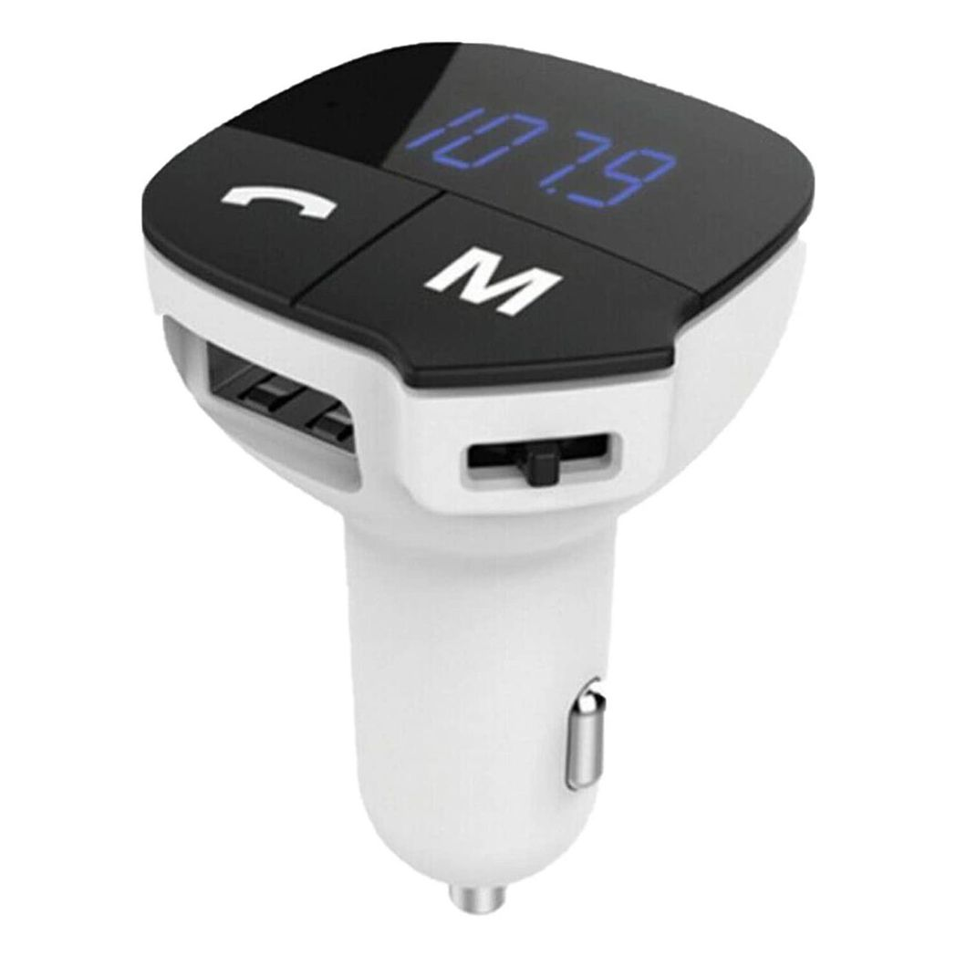 Aquarius Bluetooth Car Adapter and FM Transmitter with Hands-Free Calling – LED Display, USB Car Kit, White