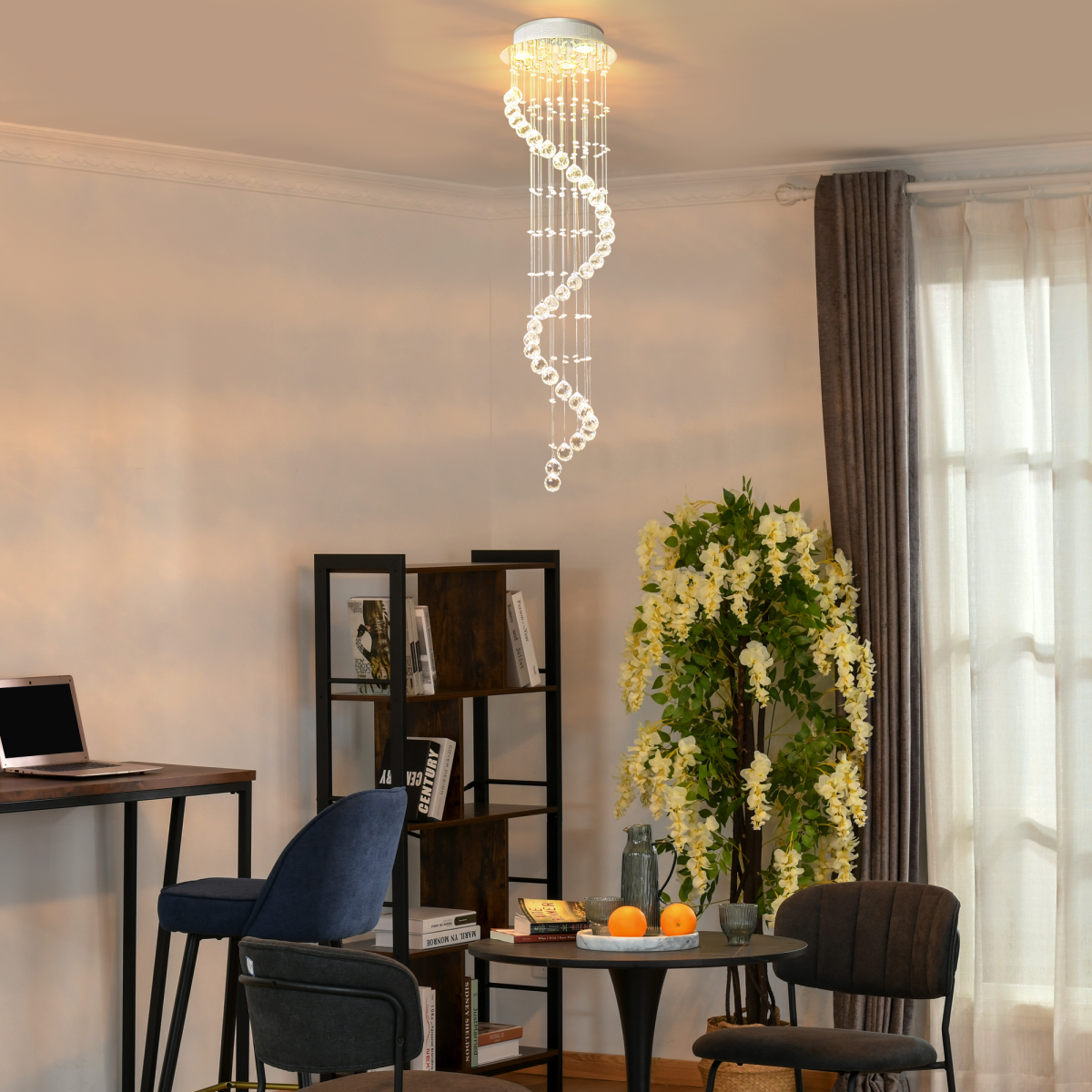 HOMCOM Crystal Chandelier with 160 Octagon Crystals – Polished Chrome Ceiling Light for Living Room and Hall
