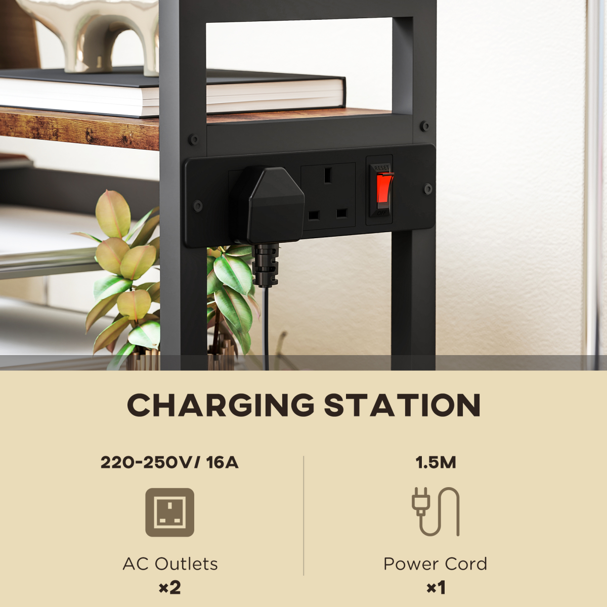 4-Tier Printer Stand with Built-In Power Outlets – Desk Organiser for Home Office
