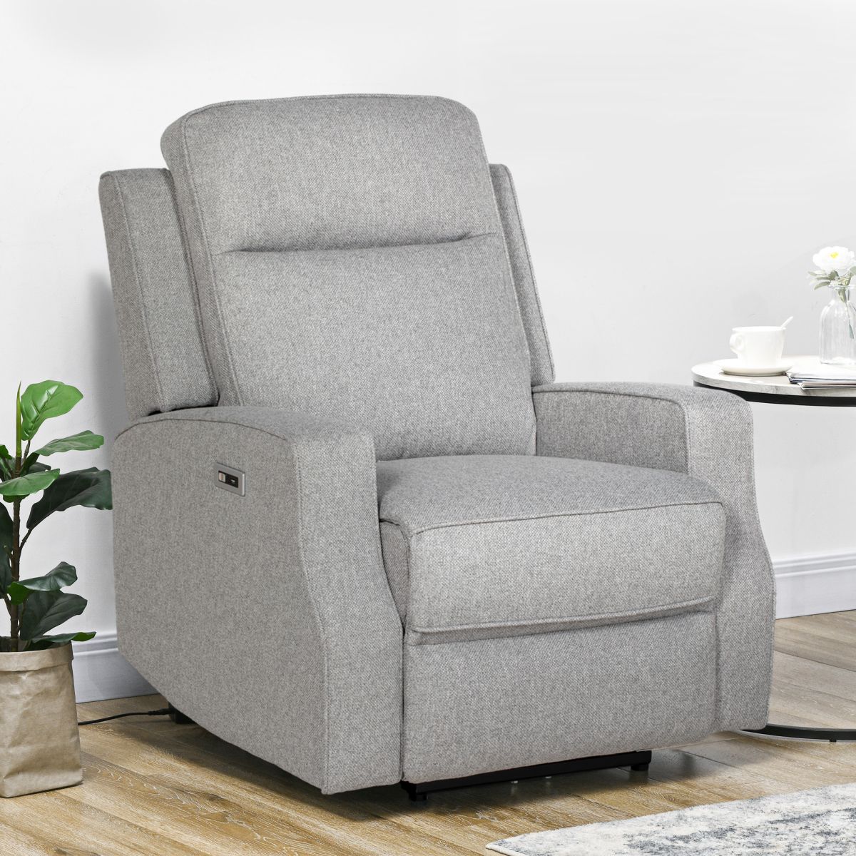 HOMCOM Electric Fabric Recliner Armchair with USB Port & Retractable Footrest – Grey