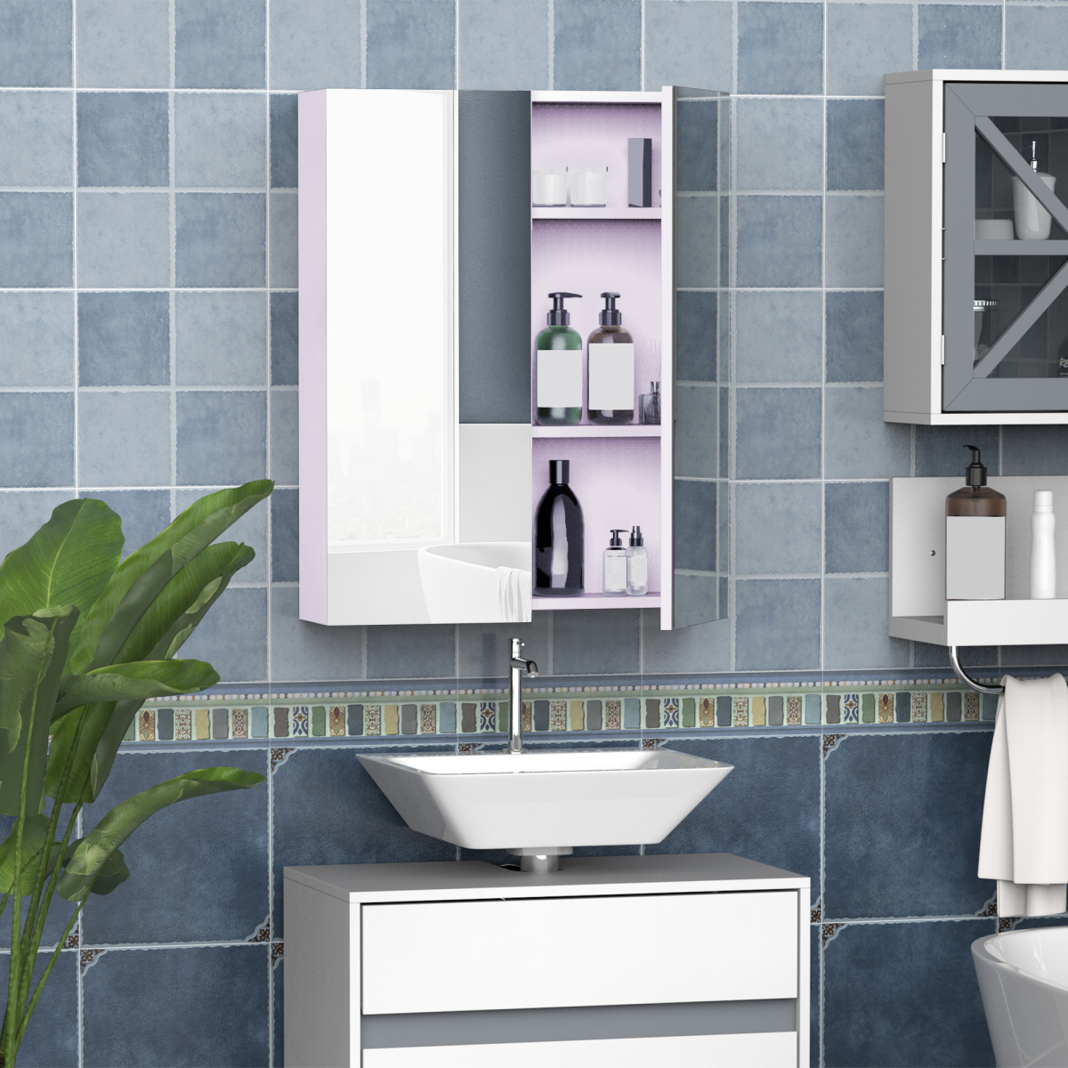 HOMCOM Wall-Mounted Mirror Cabinet with Adjustable Shelves – Bathroom Storage, 60 x 75cm