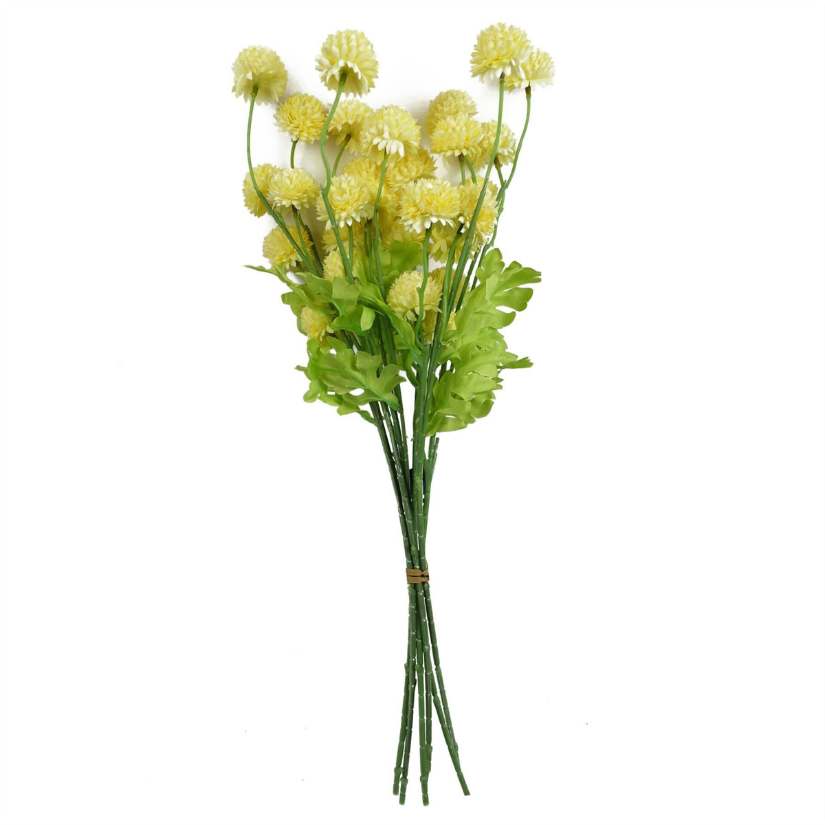 Leaf Dahlia Pompom Artificial Flower Stem with Five Blooms and Wired Stem – 50cm Home Decor, Yellow