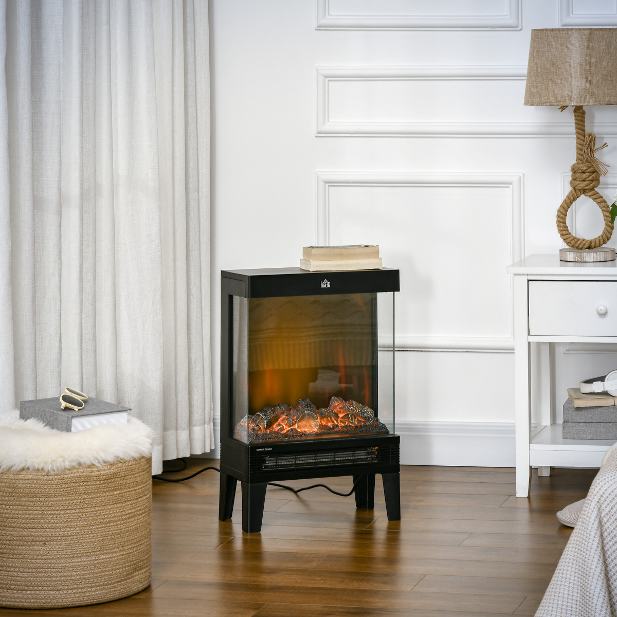 HOMCOM Electric Fireplace Heater with Quiet LED Flame Effect, 1000W/2000W and Overheat Protection