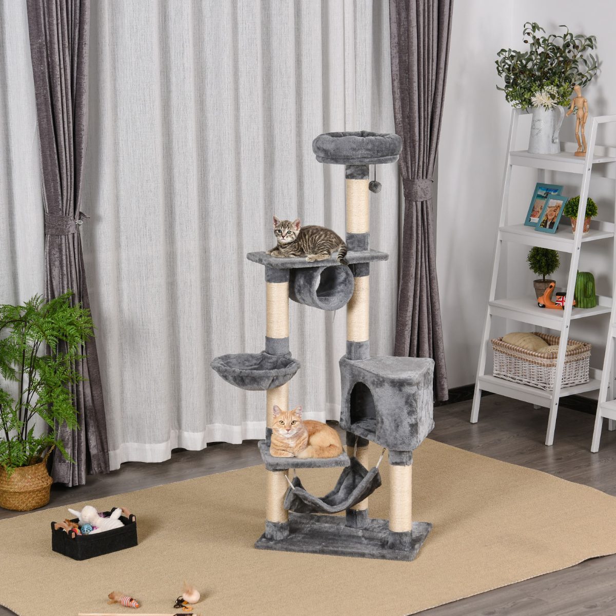 Pawhut 150cm Cat Tree with Condo, Side Bed and Sisal Scratching Posts – Multi-Platform Kitten Activity Tower