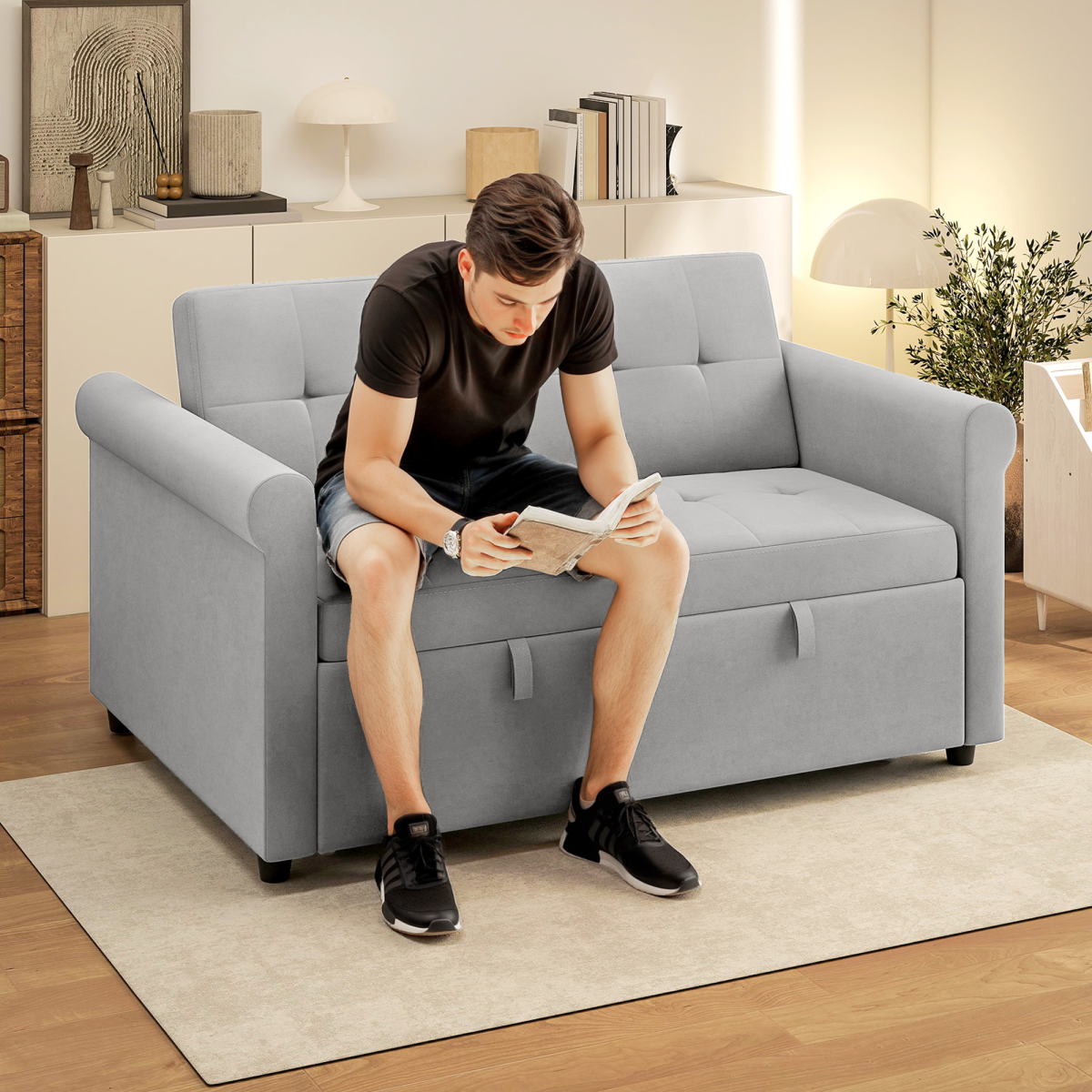 Close-up of the velvet-feel upholstery on the HOMCOM sofa bed