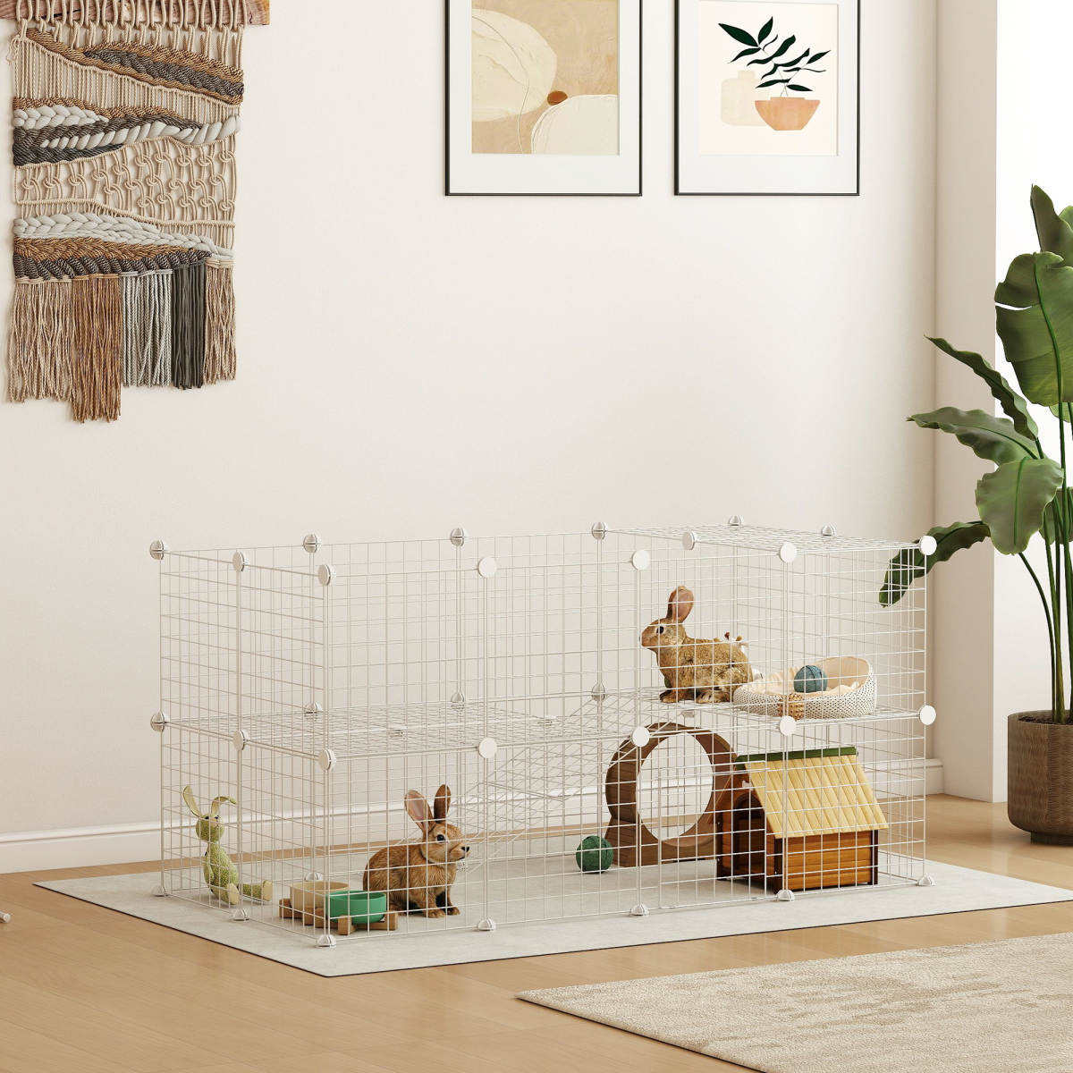 PawHut DIY Pet Playpen with 36 Panels & Door – Rabbit, Chinchilla and Hedgehog Enclosure, White