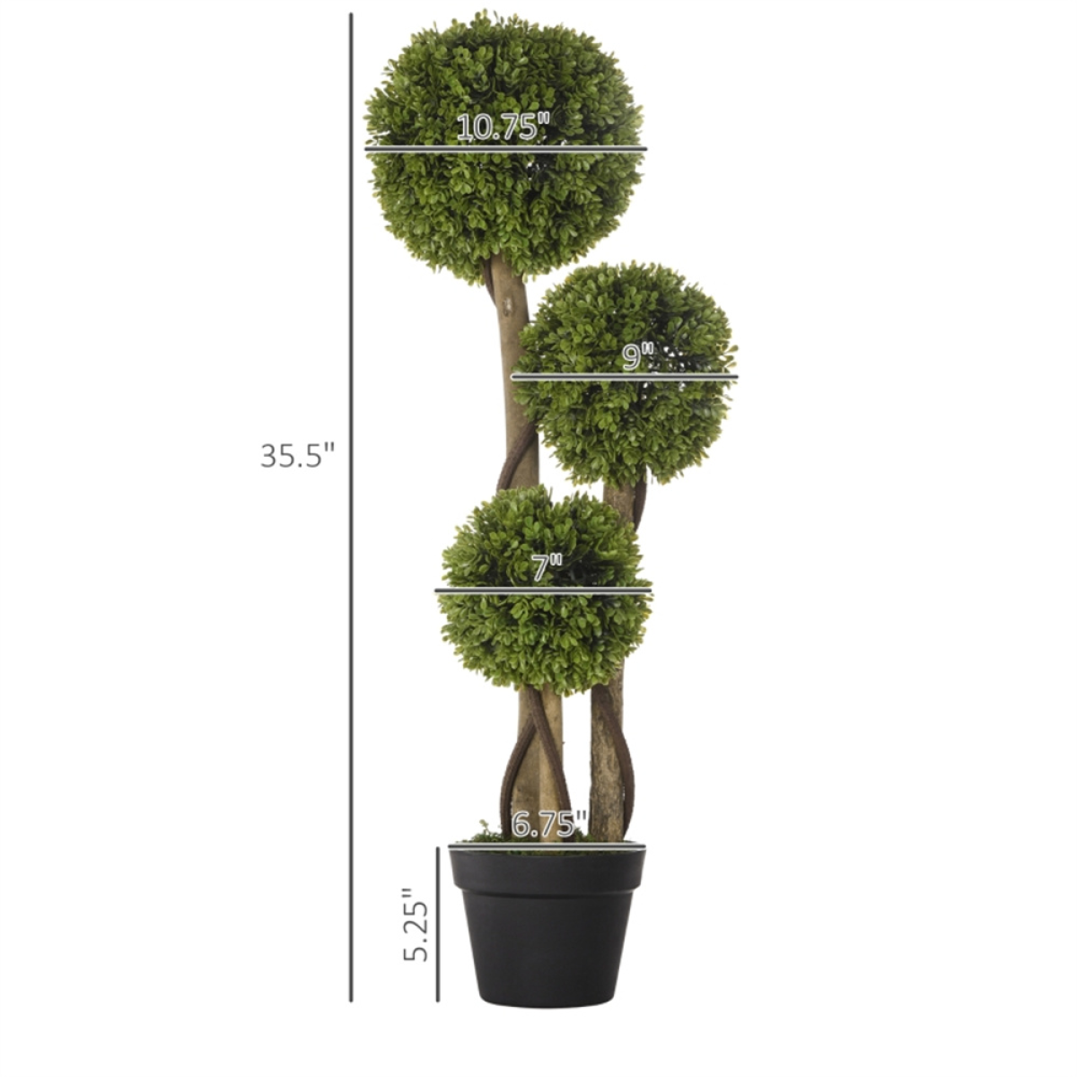 Artificial Three-Ball Boxwood Topiary Tree in Pot – Indoor & Outdoor Faux Plant Decor, Dark Green