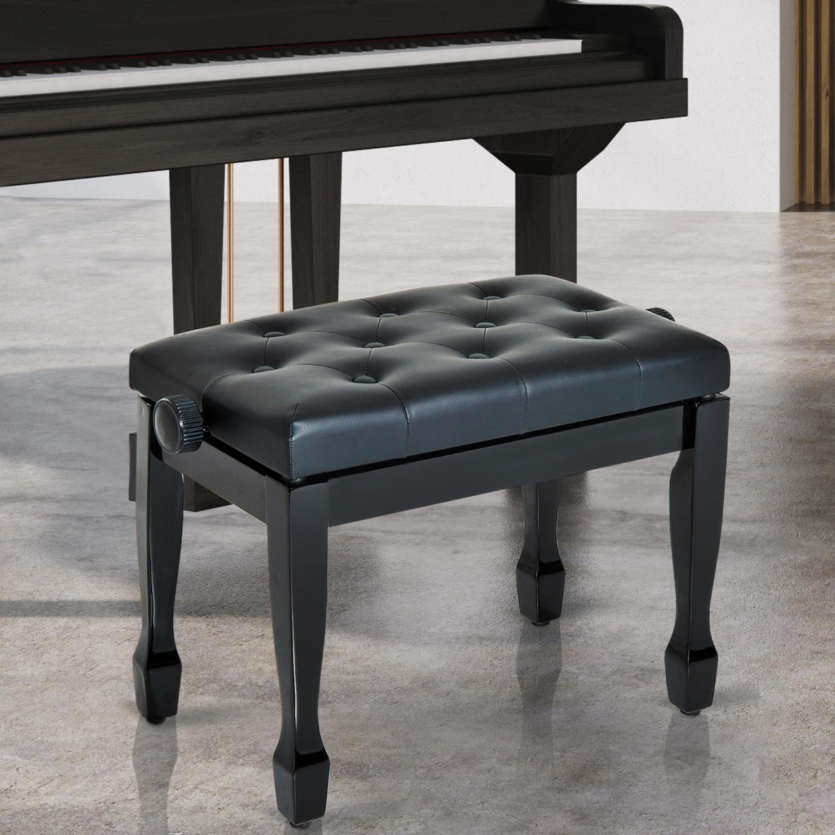 HOMCOM Adjustable Piano Bench with Padded Faux Leather Seat & Wooden Legs – Keyboard Stool, 45–55cm Height
