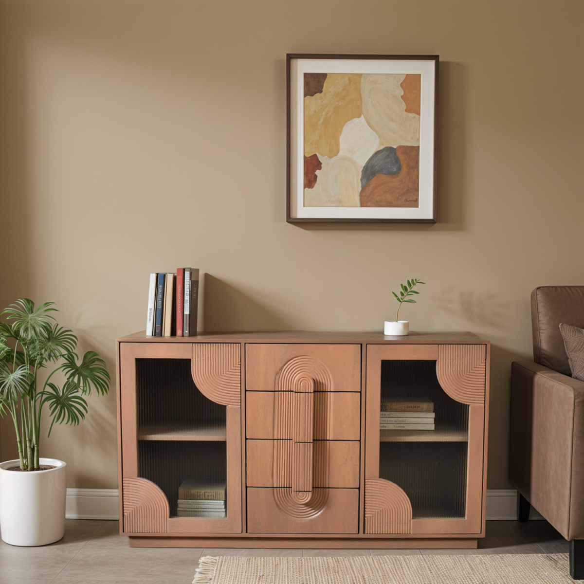 Indus Solid Wood Extra Large Sideboard with Wide Display Top – Artistic Statement Storage Furniture