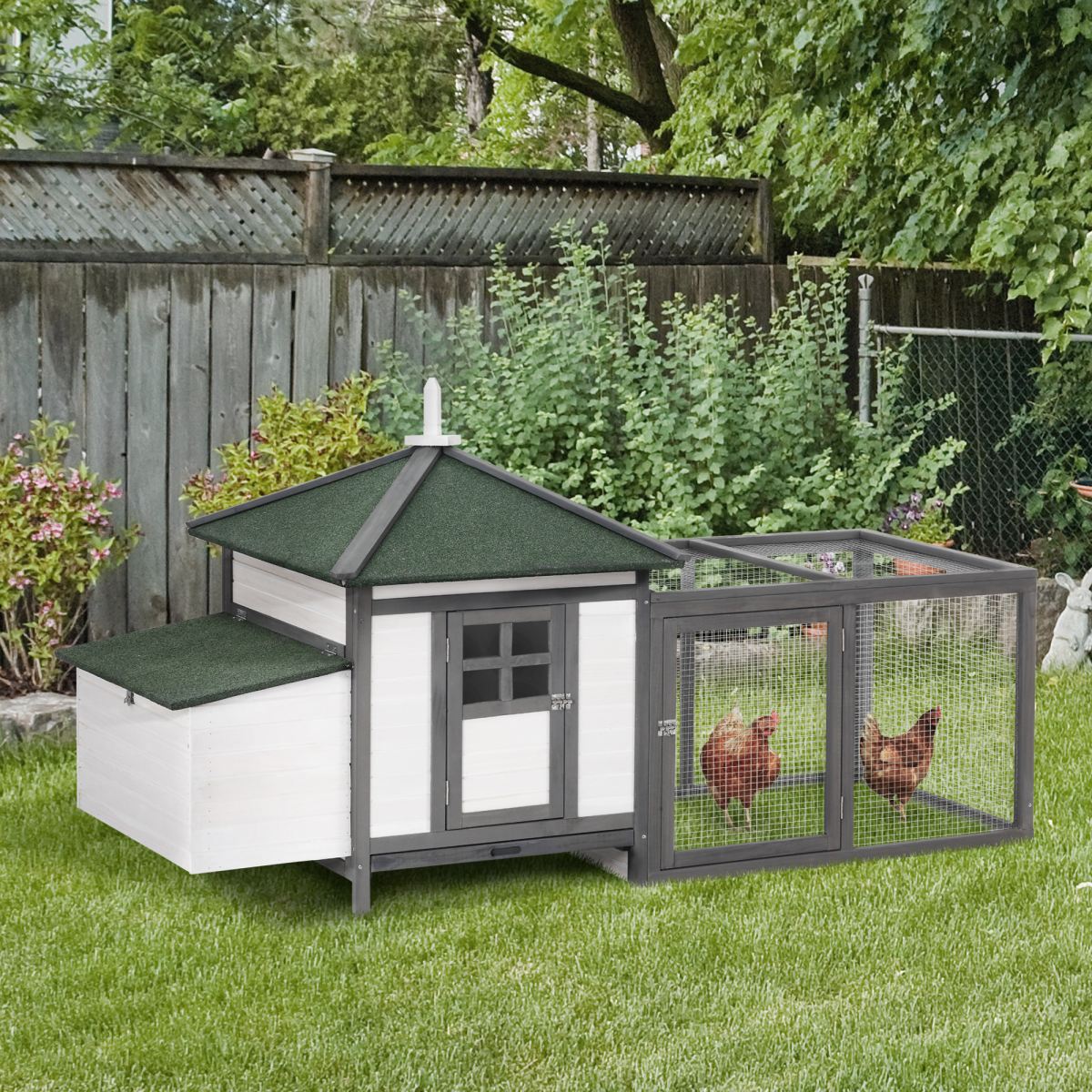 PawHut Wooden Chicken Coop with Nesting Box & Outdoor Run – Small Animal Cage for Backyard