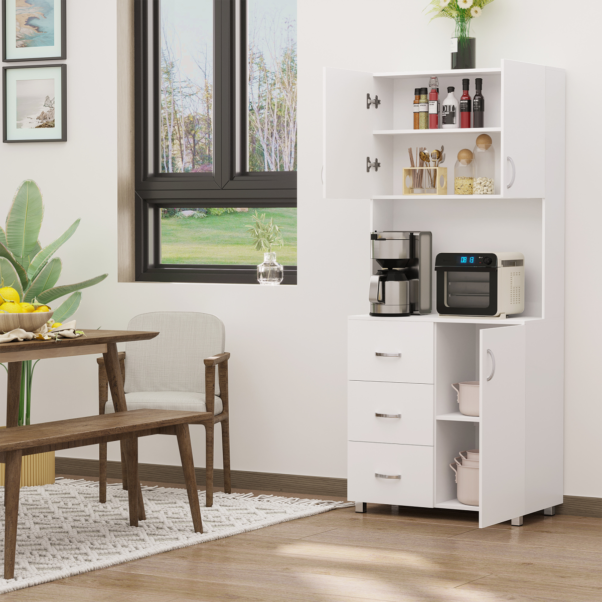 White Wooden Kitchen Storage Cupboard with Shelved Storage – Simple Organiser for Kitchen & Utility Room