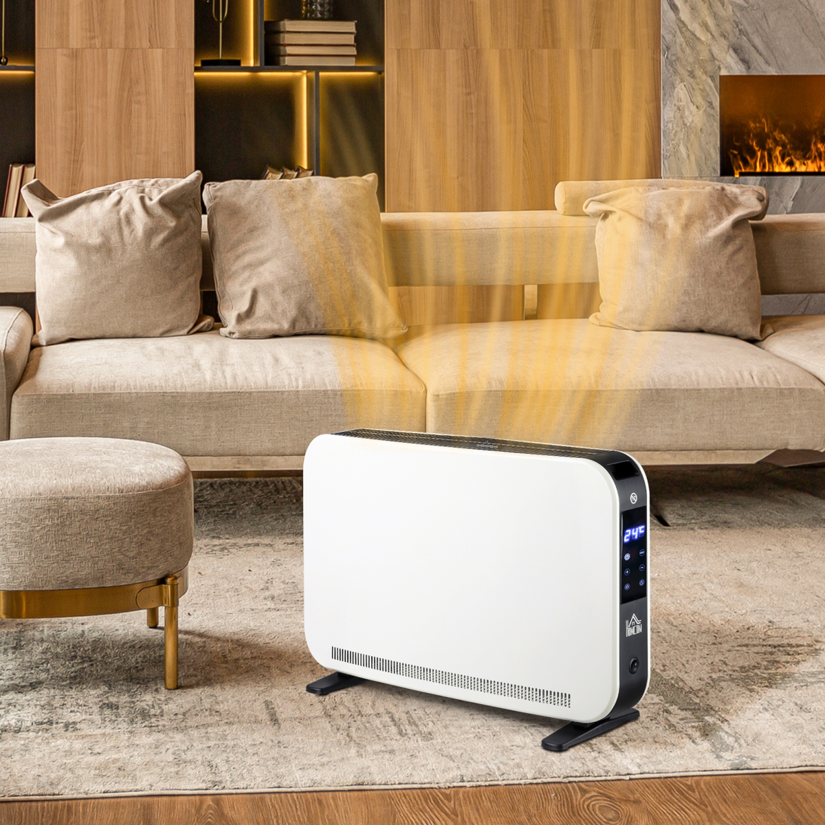 HOMCOM Portable Convector Heater with 24H Timer and 3 Heat Settings – Freestanding Room Heater, White