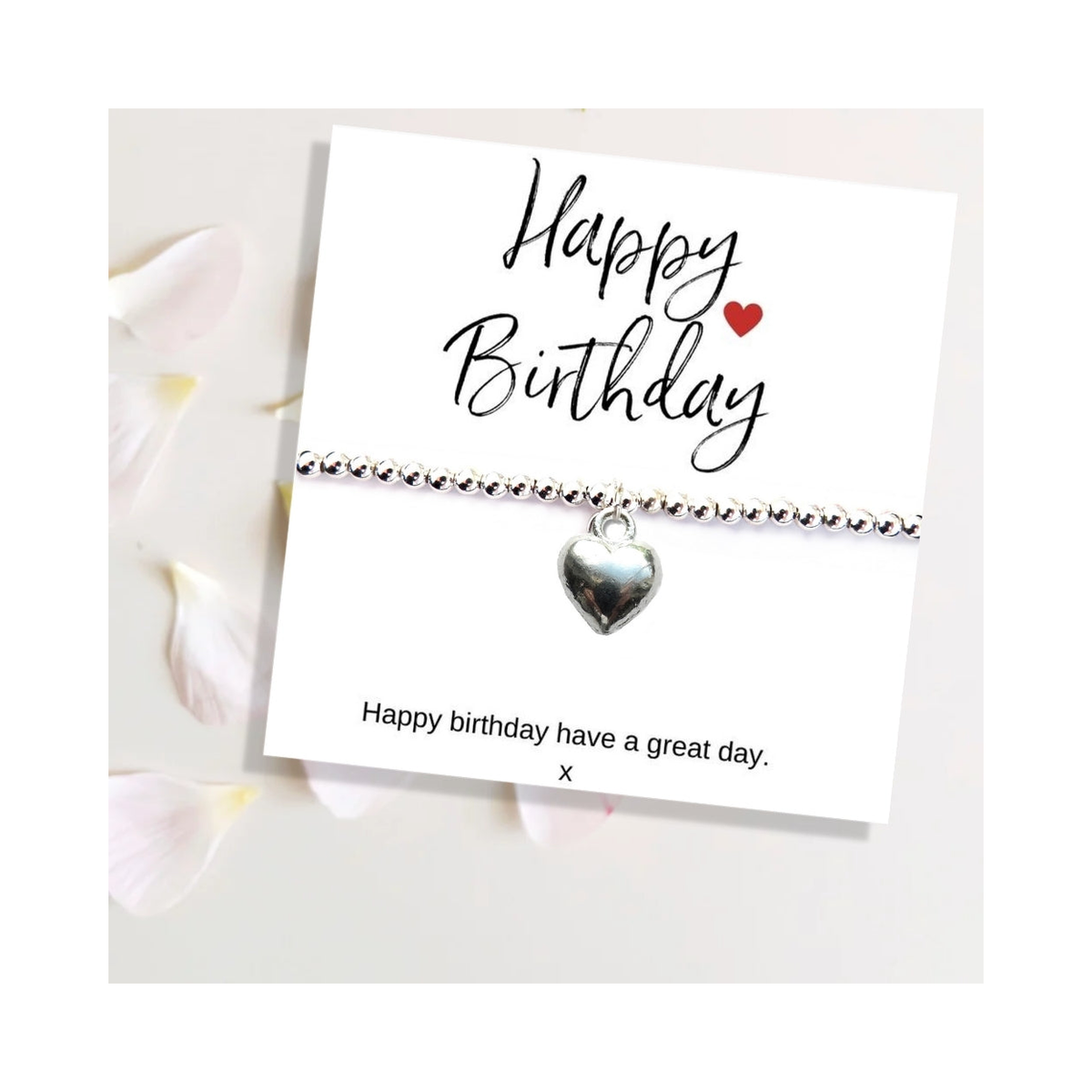 Happy Birthday Silver Plated Beaded Heart Bracelet with Pink Jewellery Box – Letterbox Friendly Gift Set