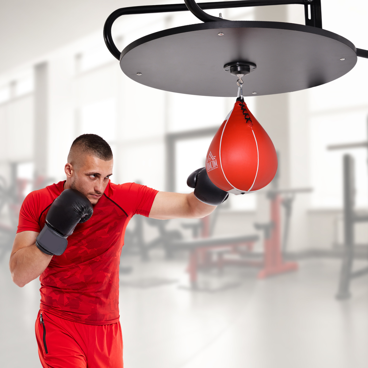 HOMCOM Wall-Mounted Speed Bag Platform Kit with Punching Ball & Pump – Height Adjustable Boxing Training Set