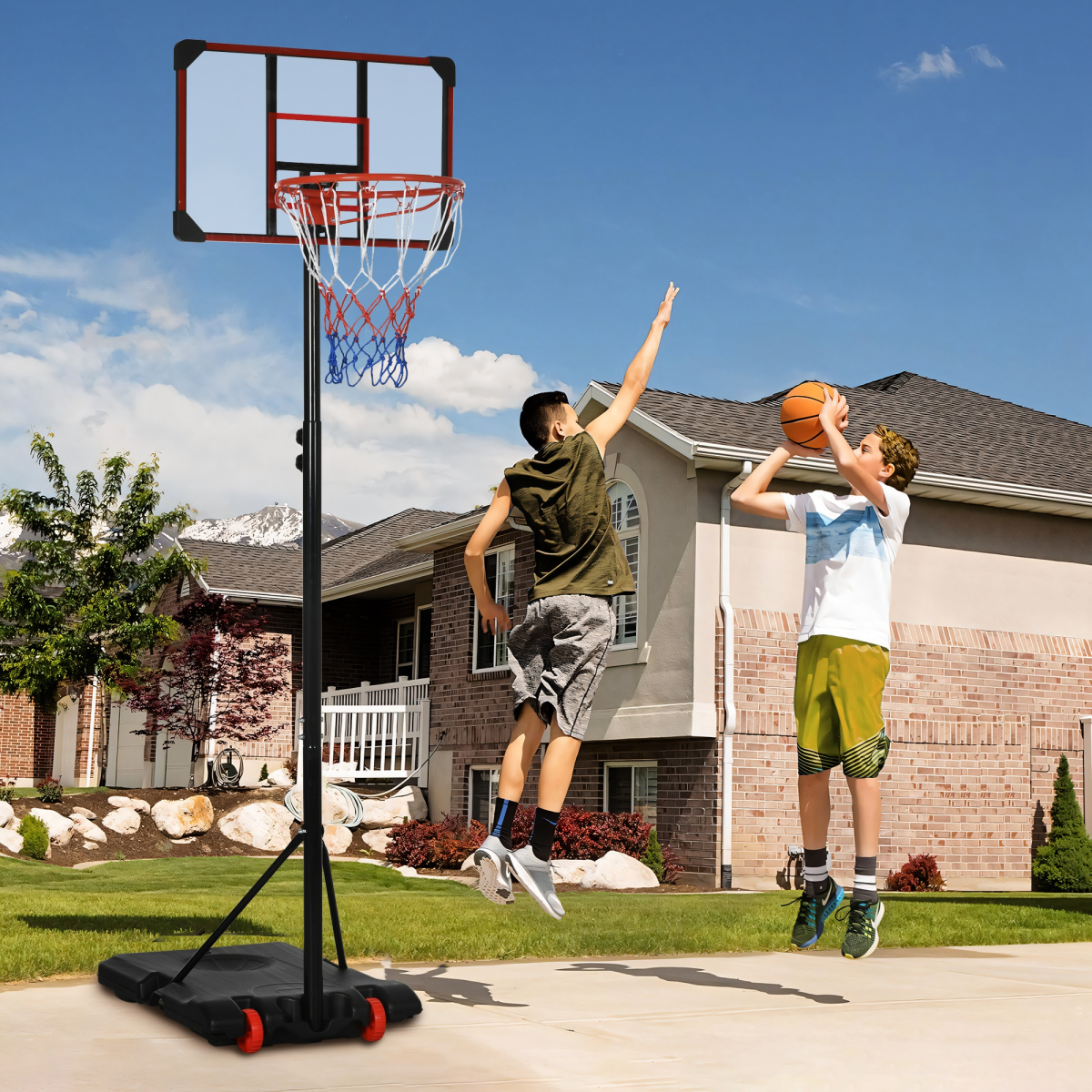 SPORTNOW Kids Adjustable Basketball Hoop and Stand with Wheels, 1.8–2m – Fillable Base for Ages 6–14