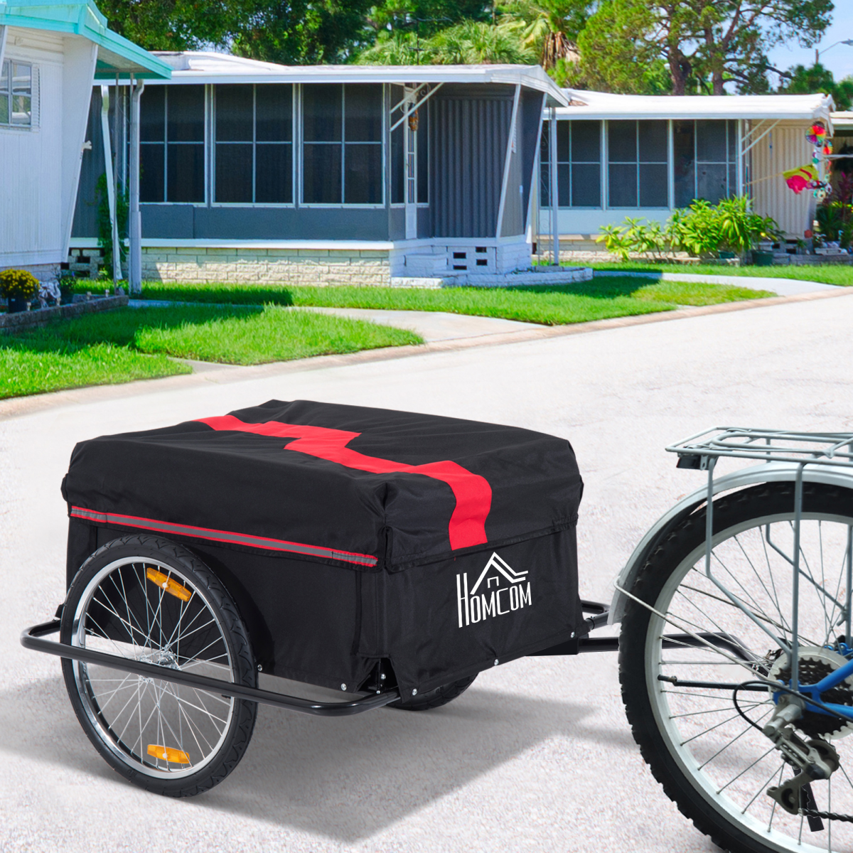 HOMCOM Two-Wheel Bicycle Cargo Trailer with Folding Storage Bag & Top Cover – 40kg Steel Frame Bike Wagon