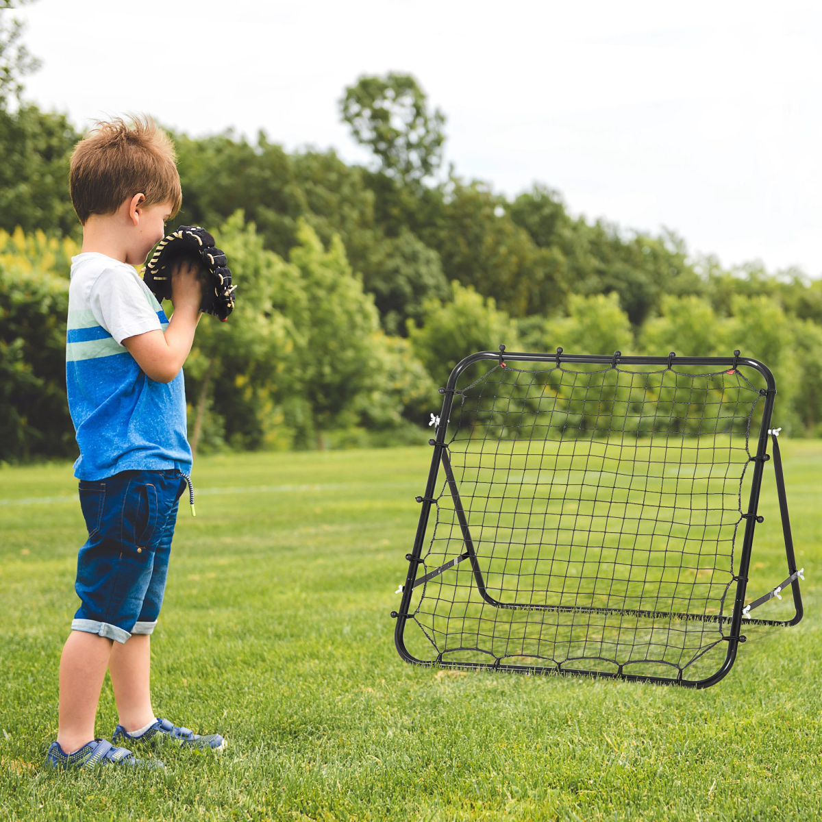 HOMCOM Rebounder Net with Adjustable Angle – Football & Baseball Training for Kids & Adults, Black