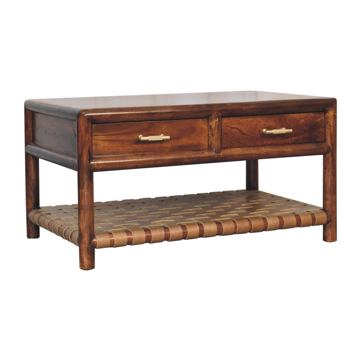 Artisan Furniture Solid Mango Wood Regency Woven Console Table with 4 Drawers – Entryway Storage, Dark Brown