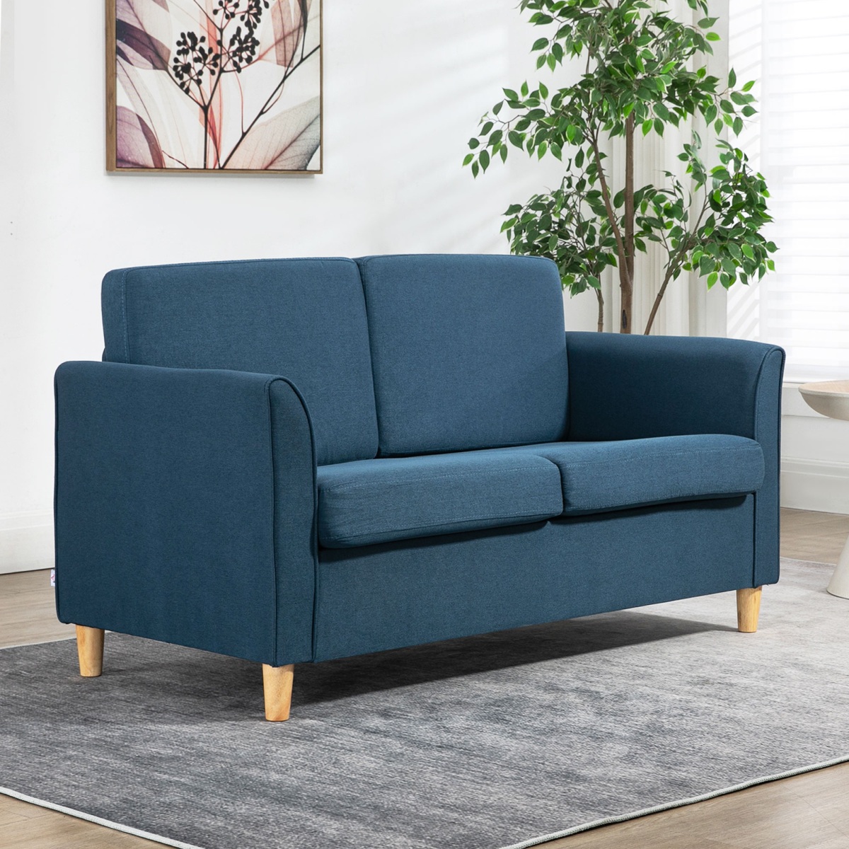 HOMCOM Linen 2 Seater Loveseat Sofa with Padded Armrests – Compact Sofa for Flats & Small Rooms, Blue