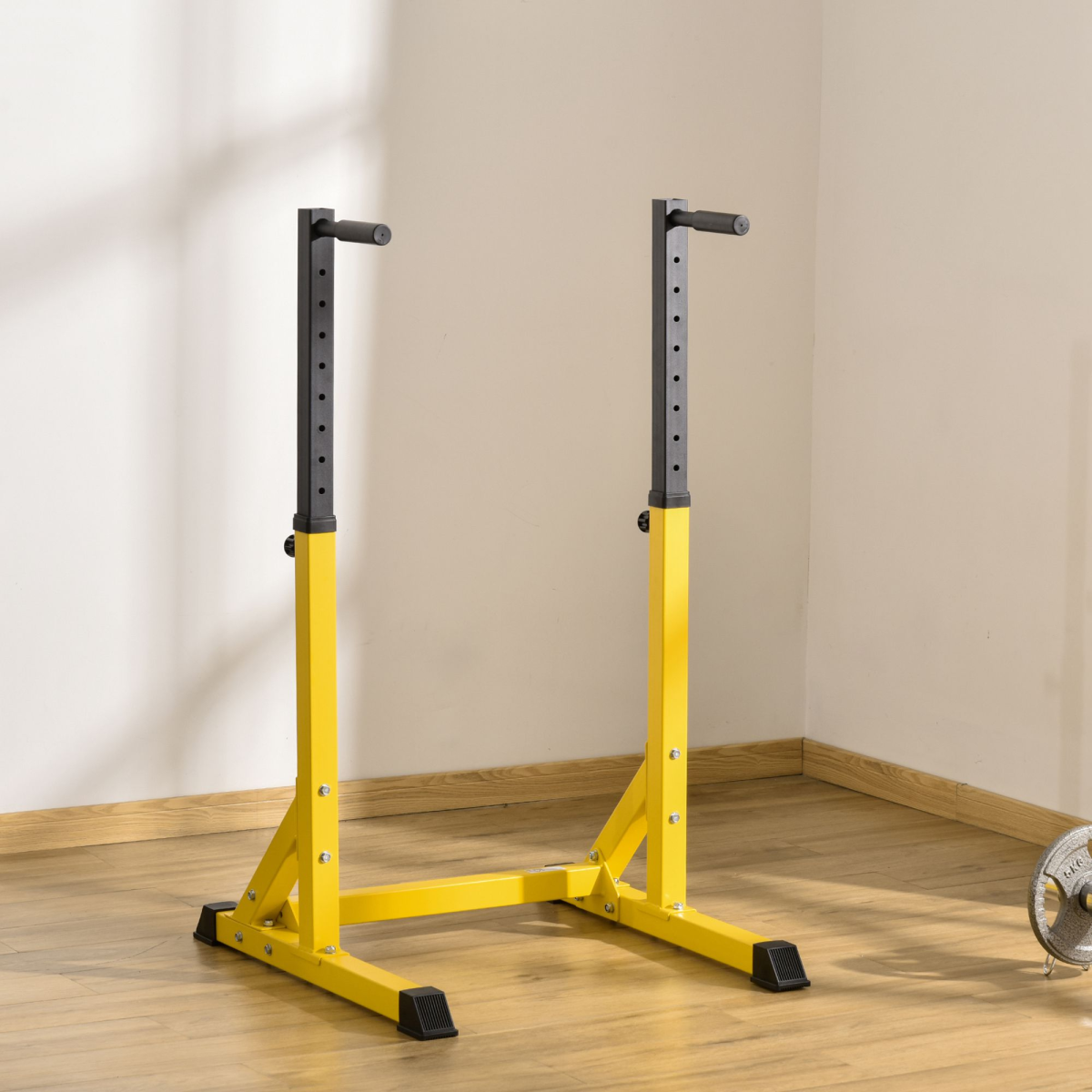 HOMCOM Dip Station Power Tower with 10 Height Levels & Foam Grips – Steel Parallel Bars for Home Gym, 100kg Capacity