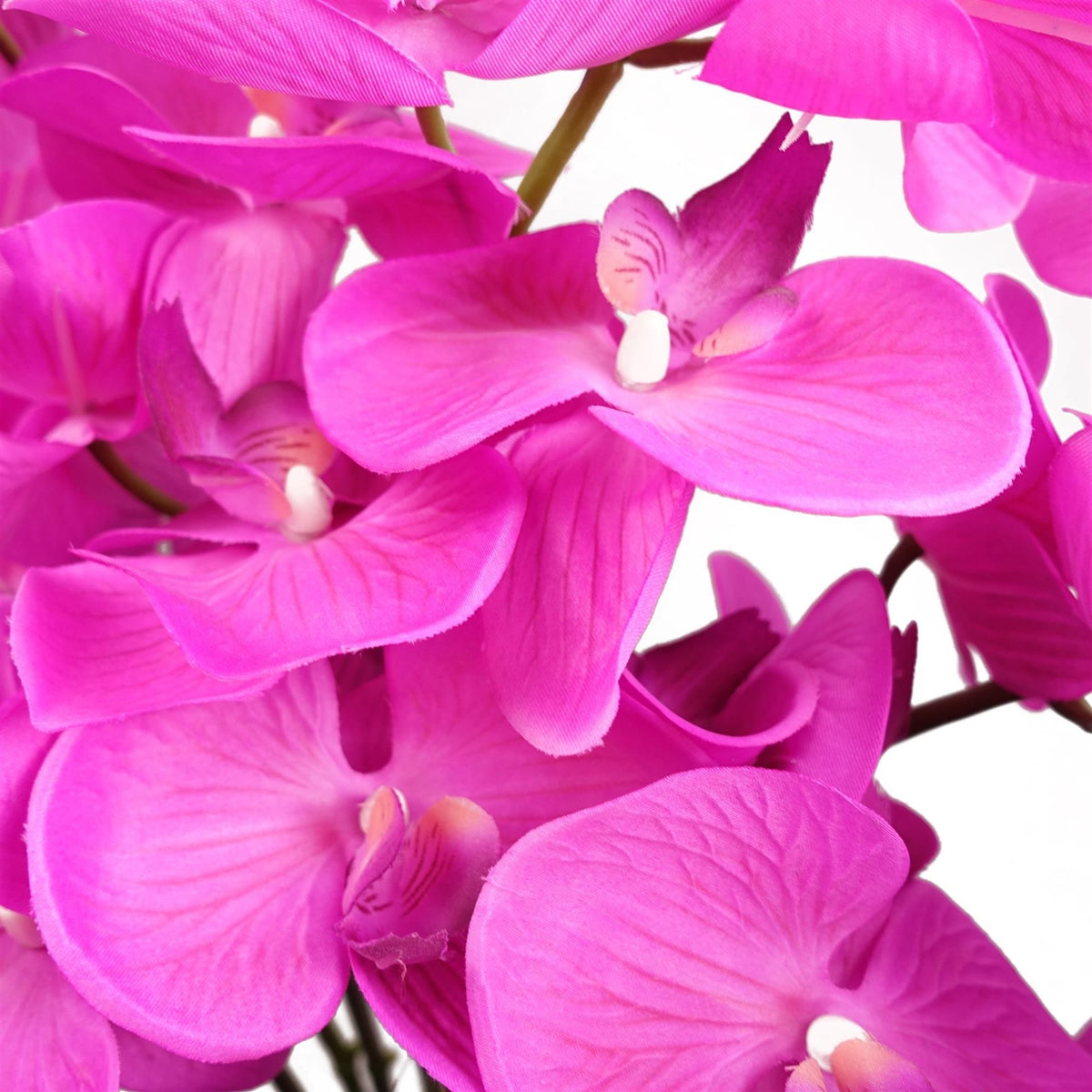 Leaf 85cm Artificial Deluxe Bush Orchid with 56 Flowers – Large Table Decoration, Dark Pink, Black Pot