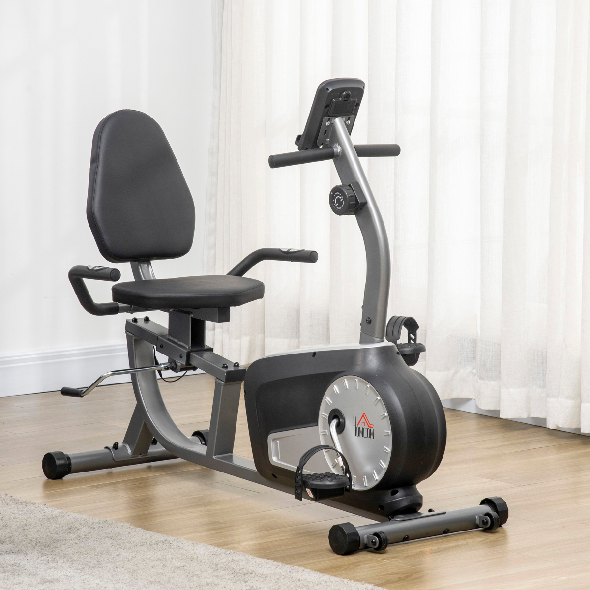 HOMCOM Semi-Recumbent Exercise Bike with LCD Display & Quiet 8-Level Magnetic Resistance – Adjustable Seat, Grey