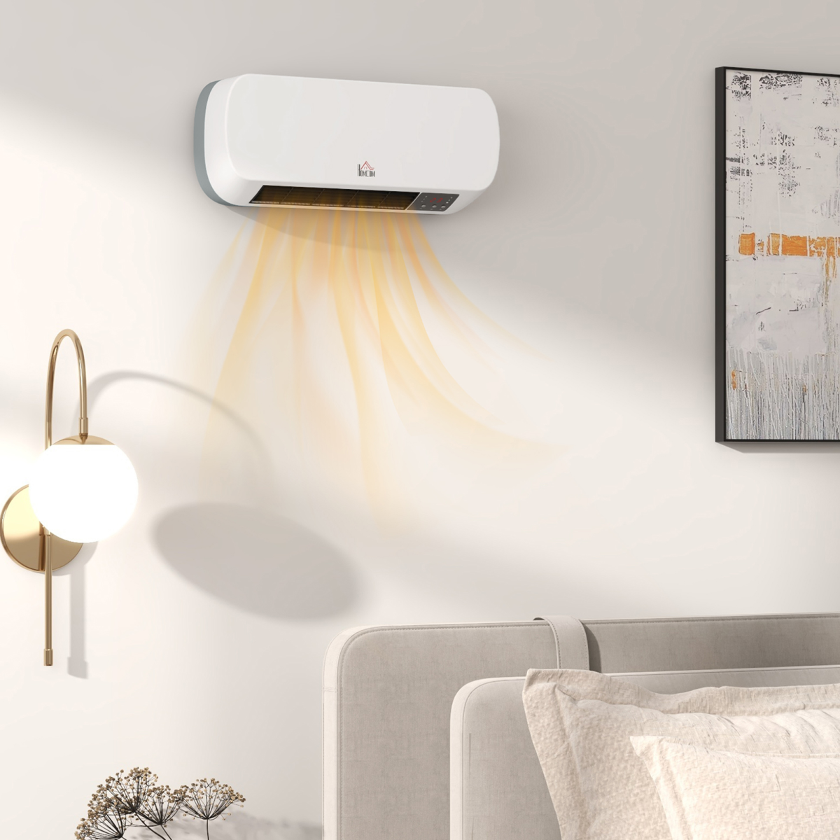 HOMCOM Wall Mounted Electric Heater, 2000W PTC Ceramic with Remote & 12-Hour Timer – White