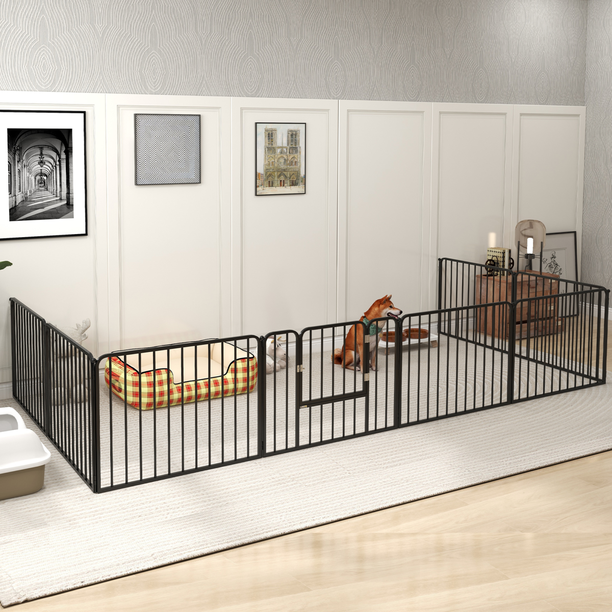 PawHut 60cm 8-Panel Heavy-Duty Steel Dog Playpen with Ground Stakes – Indoor and Outdoor Pen