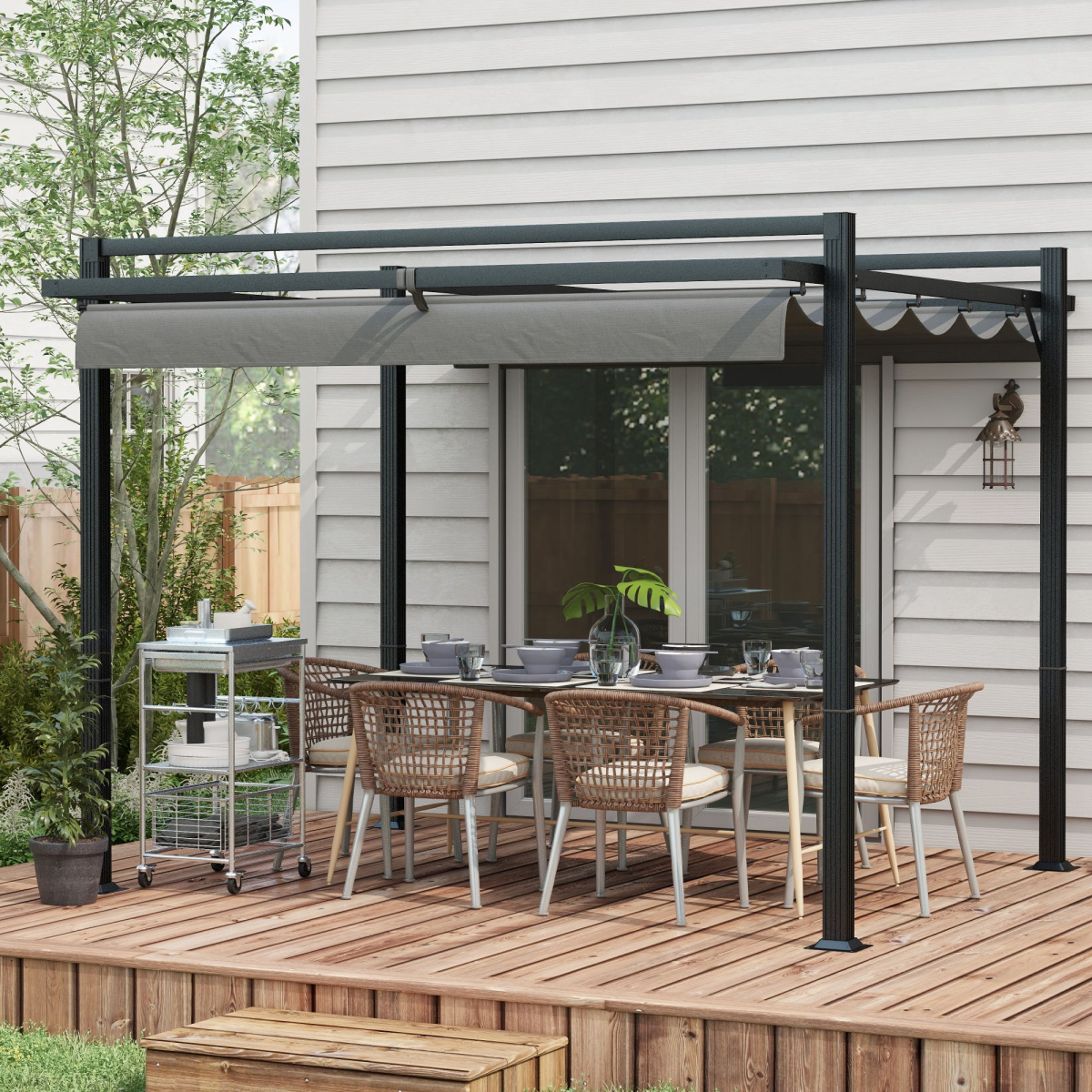 Outsunny 3x3m Aluminium Pergola with Retractable Roof – Rust-Resistant Garden Sun Shelter, Dark Grey