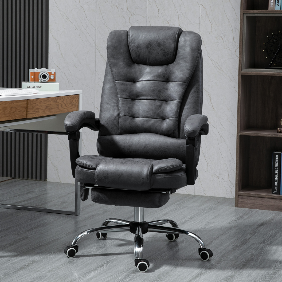 Vinsetto Heated Massage Office Chair with 6 Vibration Points – Reclining Chair with Footrest, Dark Grey
