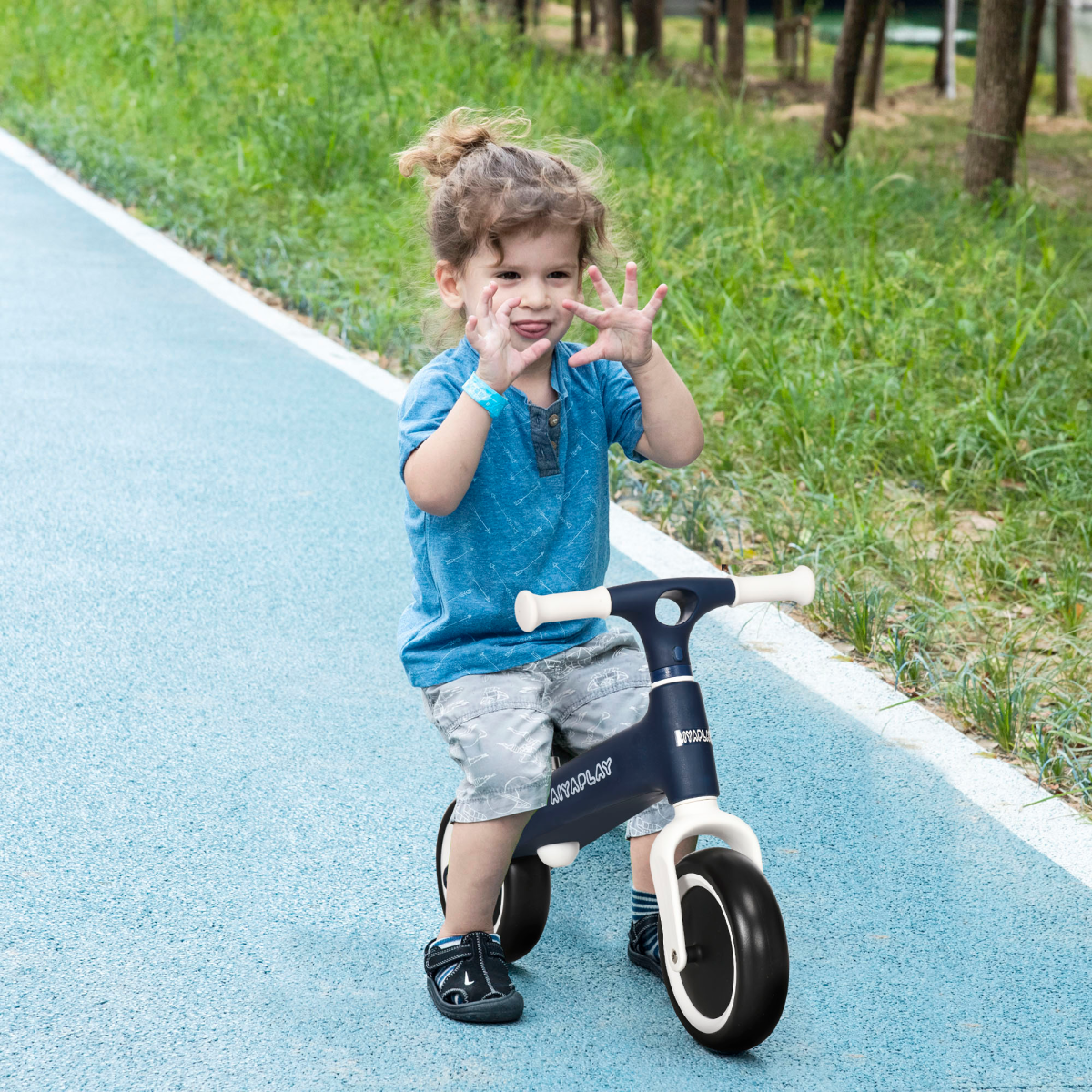AIYAPLAY Baby Balance Bike with Adjustable Seat and Wide Enclosed Wheels – Pedal-Free Toddler Bike, Blue