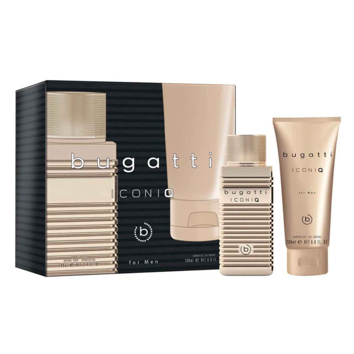 Bugatti Iconiq Gold For Men Gift Set – 100ml Eau de Toilette Spray & 200ml Shower Gel, Woody Amber