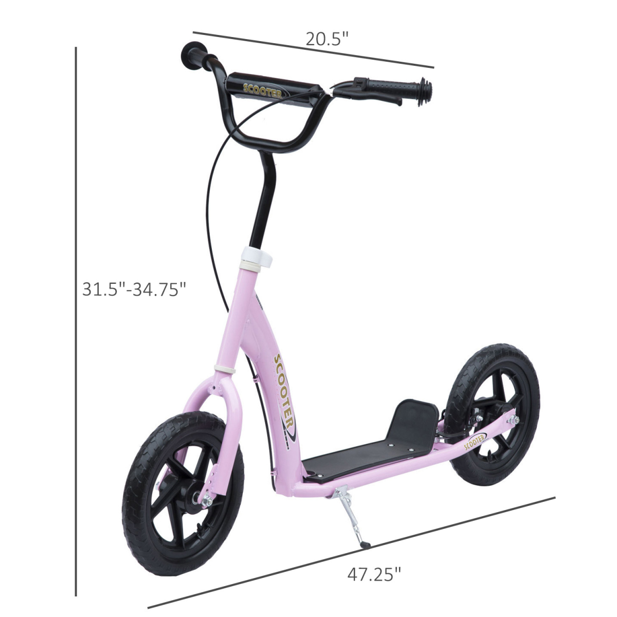 Kids Scooter with Adjustable Handlebars, Rear Brake and Non-Slip Footplate – Steel Frame Ride-On, Pink
