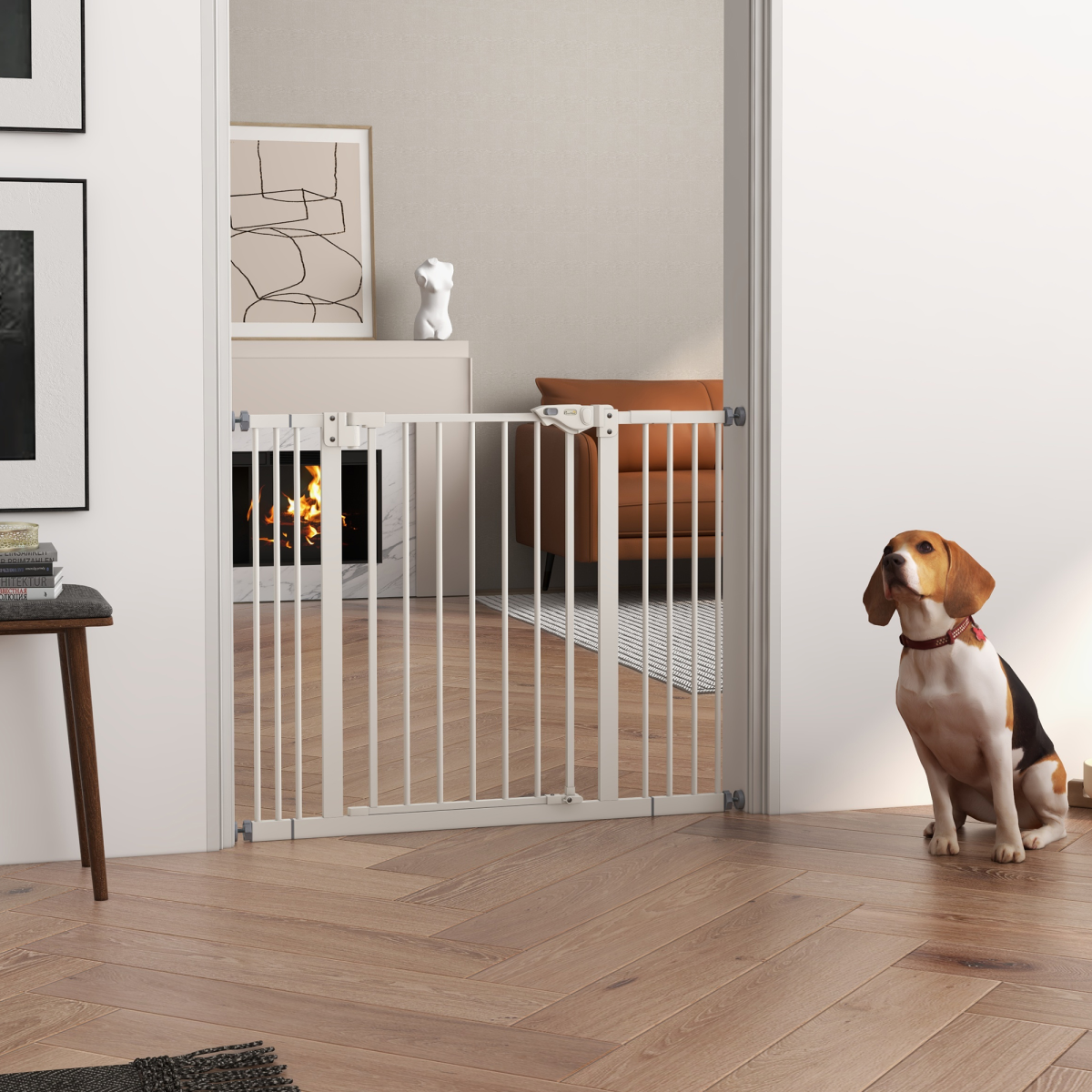 PawHut Adjustable Safety Gate with 2 Extensions and 4 Screws – Pet Gate for Doors and Stairs, White