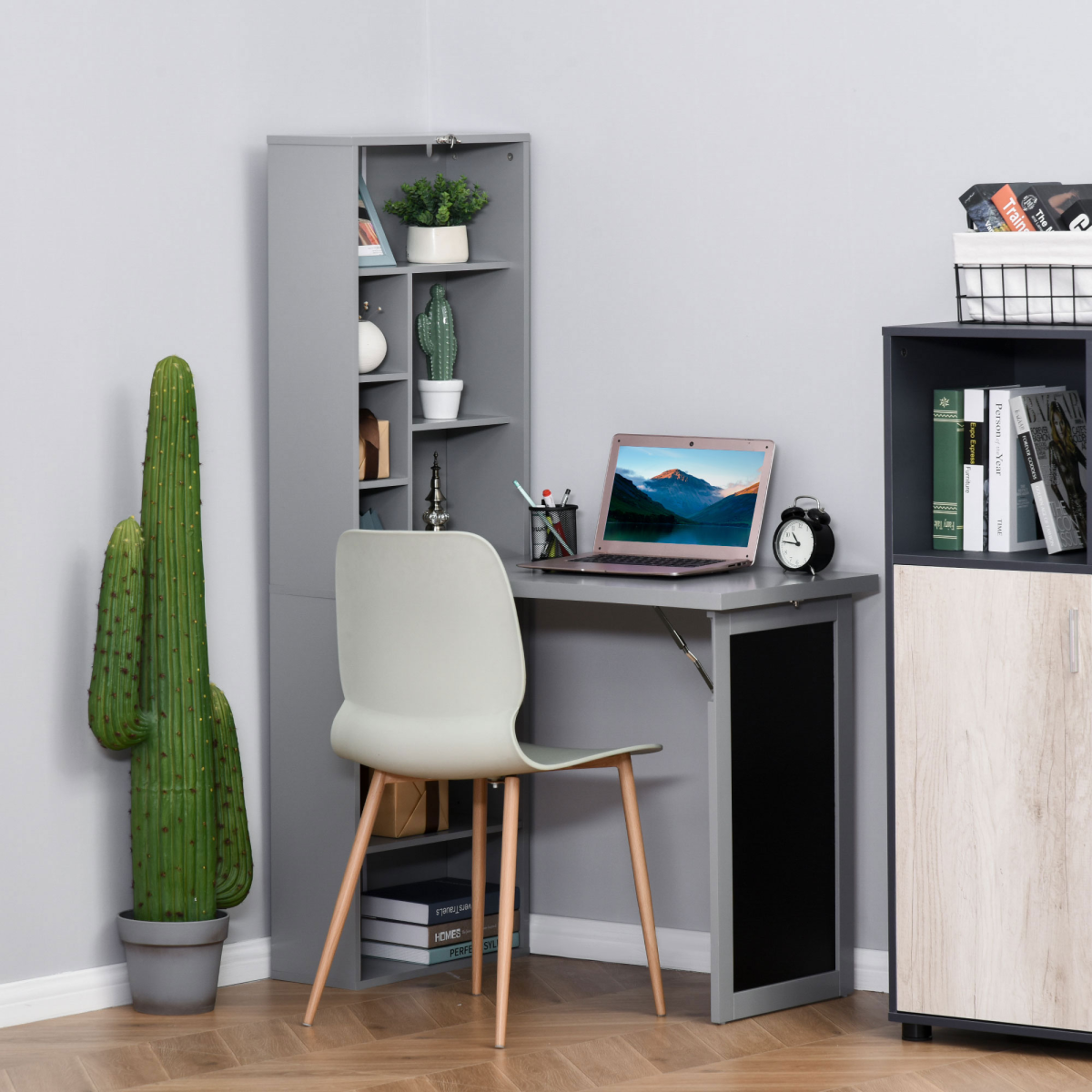 Folding Convertible Desk with Bookcase & Blackboard – 3-in-1 Workstation for Home Office and Kids' Room