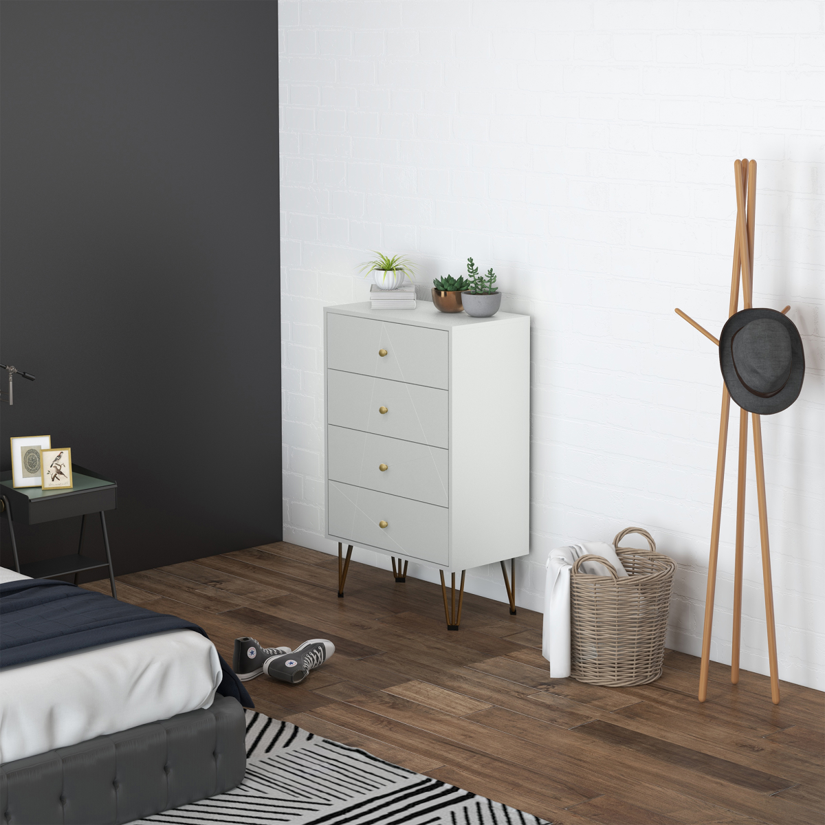 HOMCOM 4-Drawer Chest of Drawers with Hairpin Metal Legs – Bedroom Storage Organiser, White